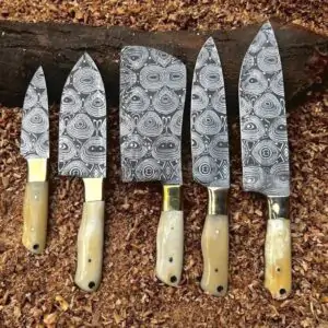 Handcrafted Etched Kitchen Knife Set